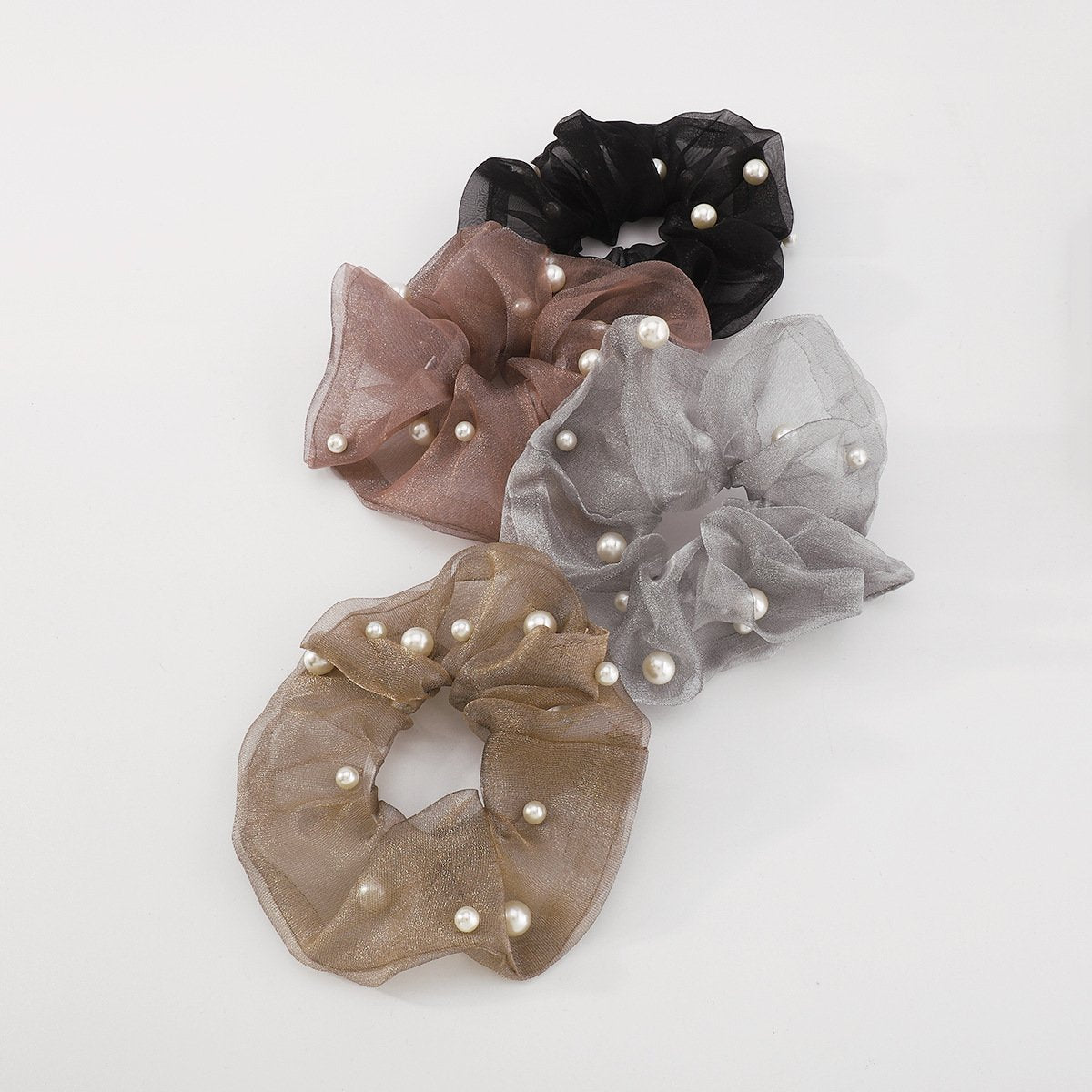 F4285 retro personality net red pearl hair ring organza simple temperament fashion elastic large intestine ponytail hair rope