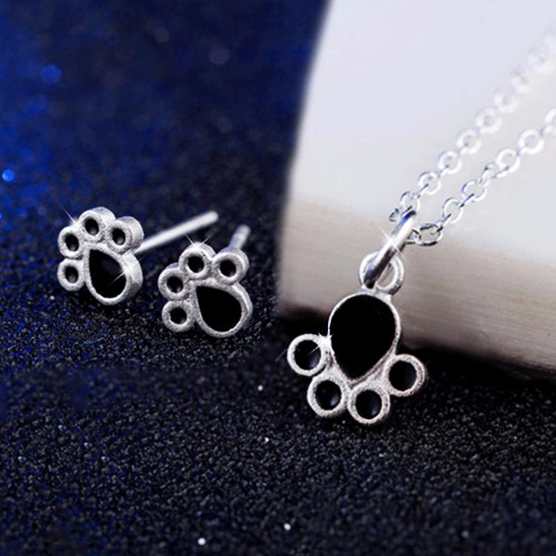 Jewelry Cute Cartoon Pendant Earring Necklace Set Female Cat Dog Claw Ear Stud Animal Accessories