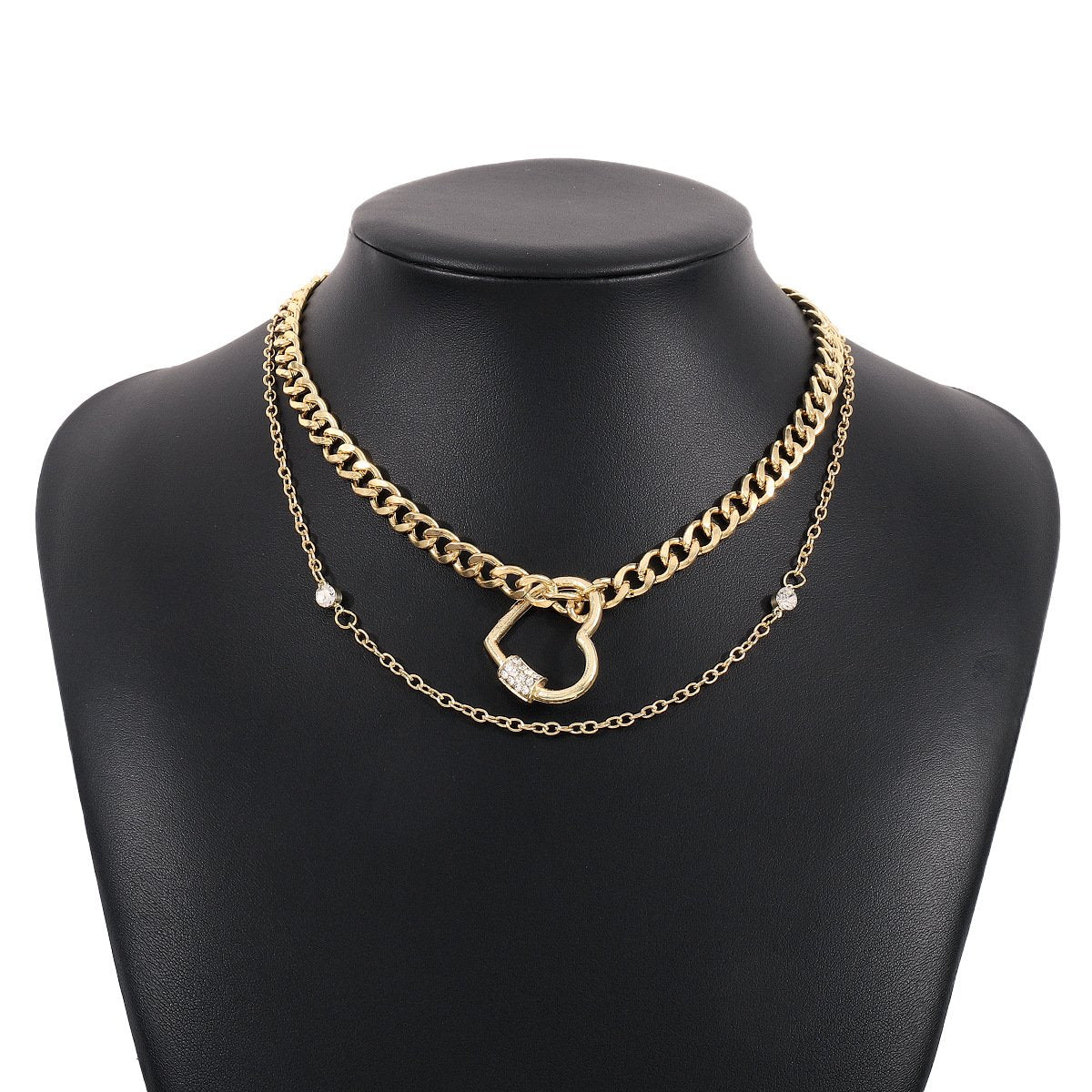 N9161 TikTok inlaid glass diamond geometric chain necklace double layered love punk necklace