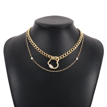 N9161 TikTok inlaid glass diamond geometric chain necklace double layered love punk necklace