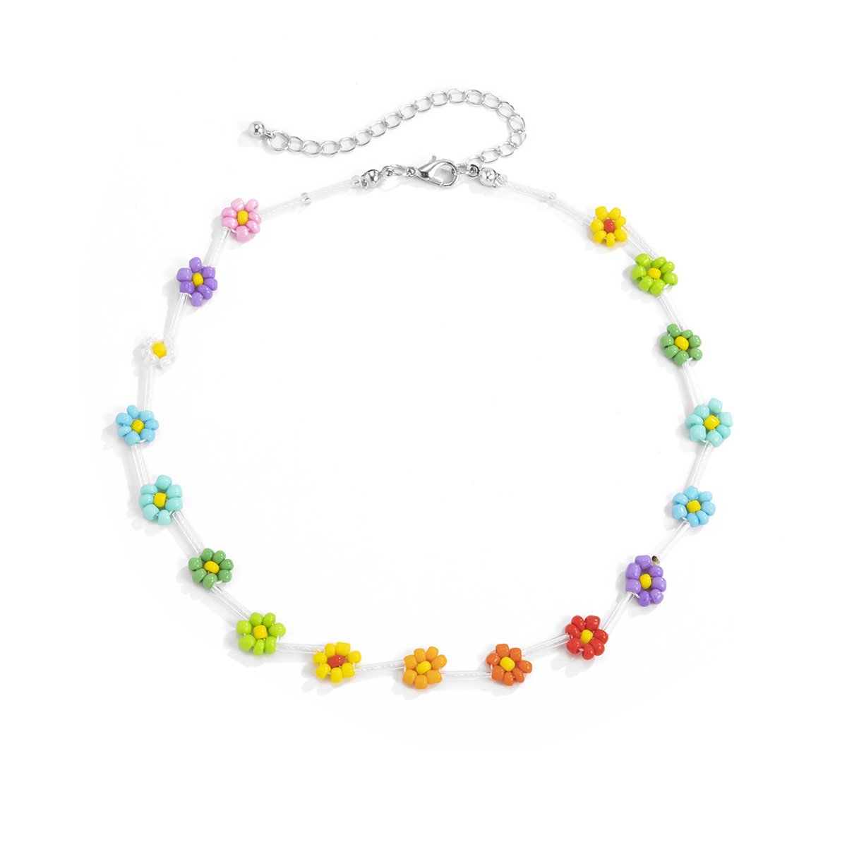 Jewelry Simple Color Gradient Rice Beads Small Daisy Necklace Holiday Braided Clavicle Necklace Women