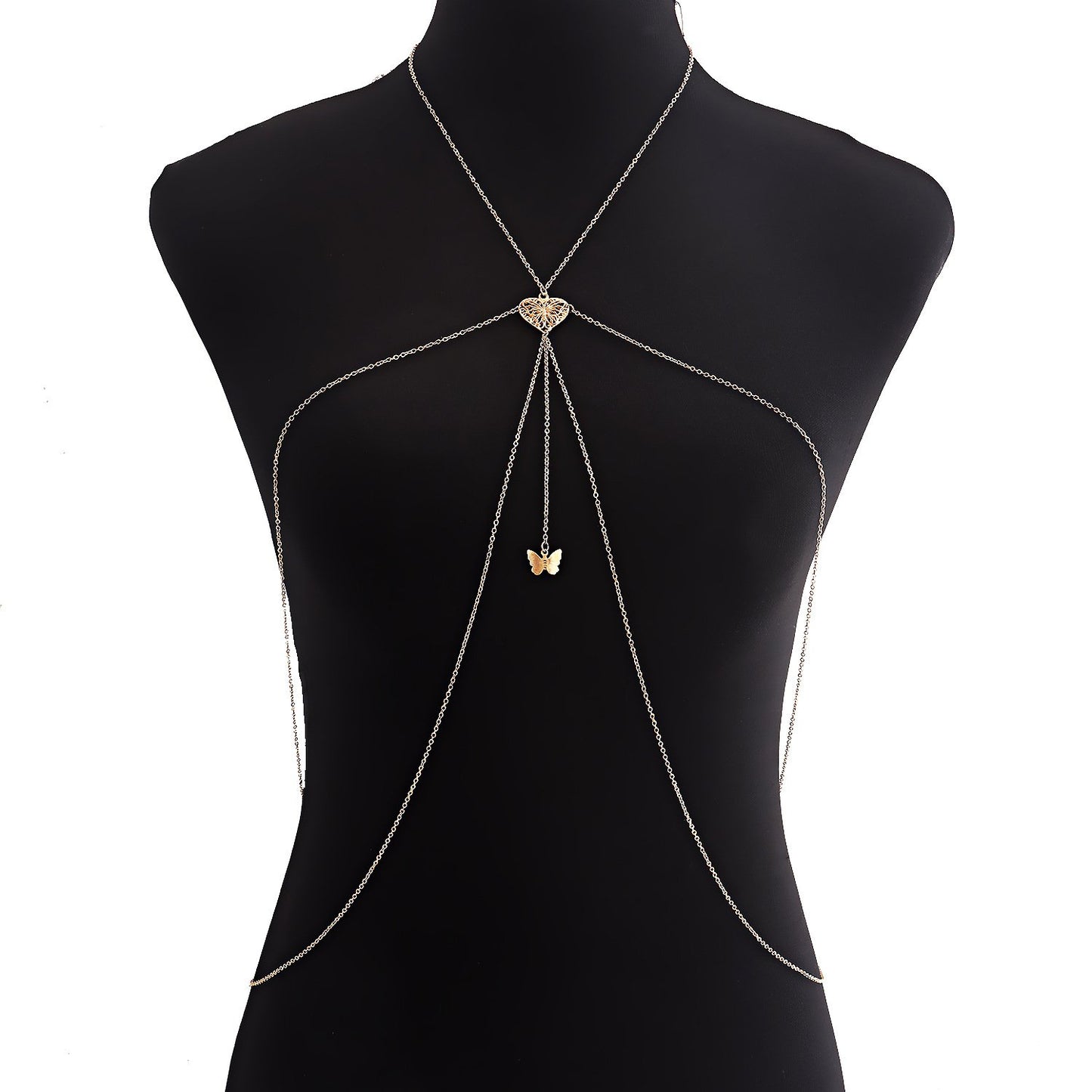 Body chain jewelry ins geometric hollow butterfly pendant metal chest chain body chain female sexy hot girl