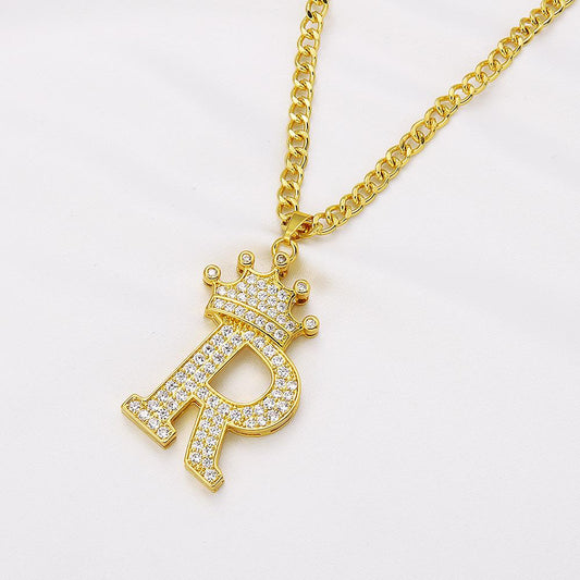 The same letter crown necklace copper micro-inlaid zircon clavicle chain punk hip-hop couple jewelry