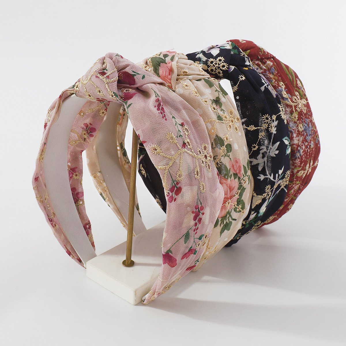 F4489 spring and summer small fresh floral embroidery headband women's chiffon yarn knotted gentle simple retro sweet headband