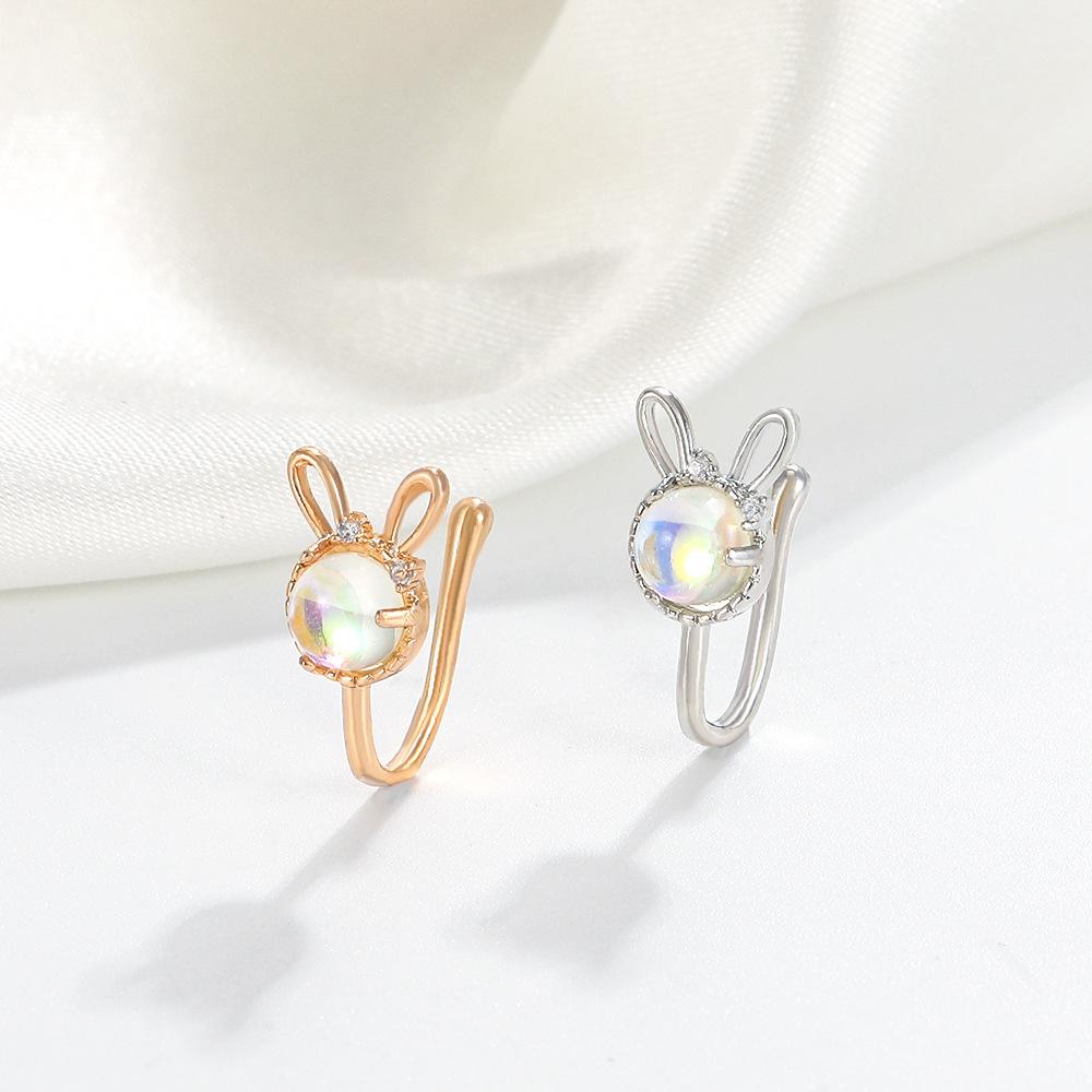 U-shaped rabbit nose pinch nail fashion piercing-free diamond moonstone bunny nose decoration puncture jewelry