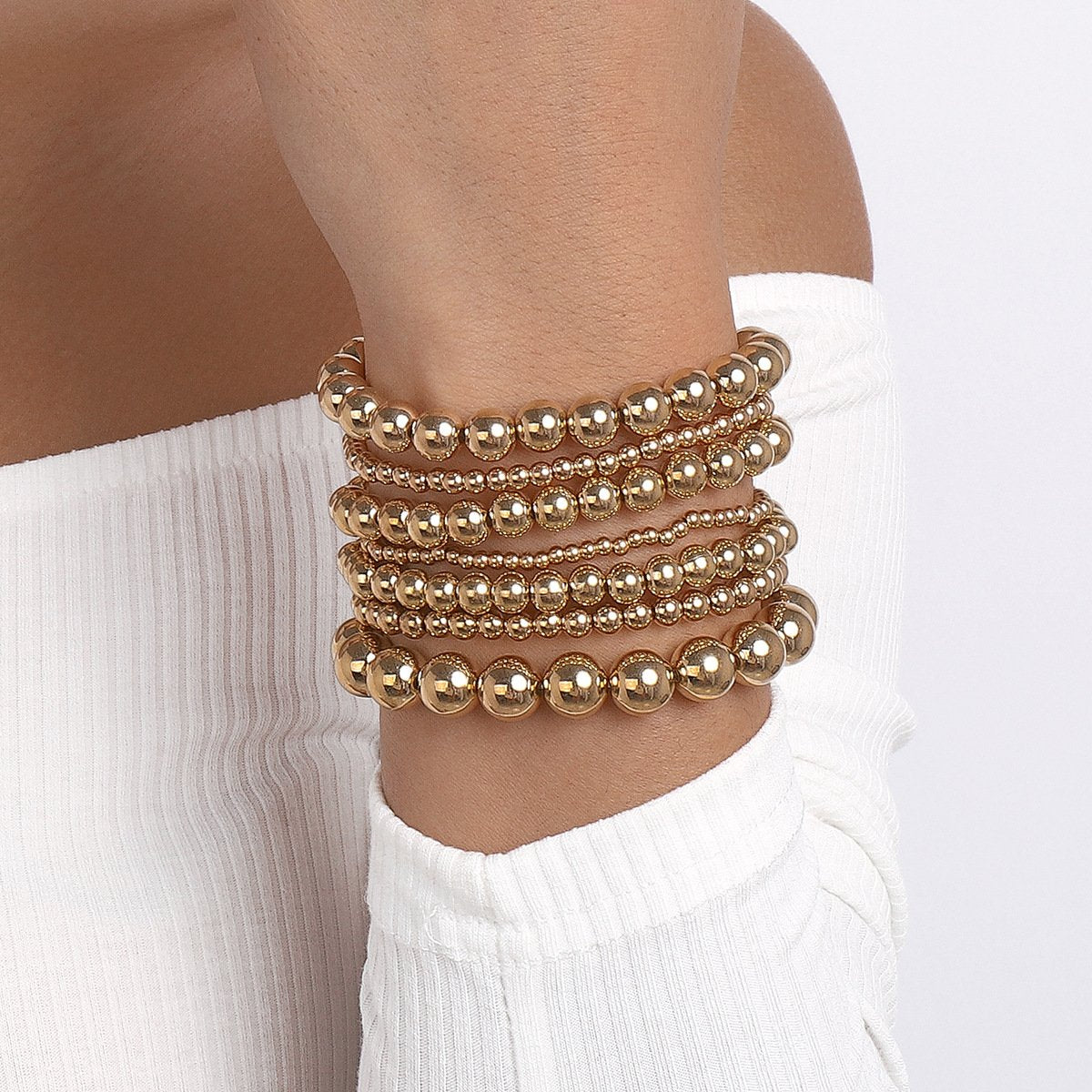 B186 Stretch hand-beaded hand rope CCB size gold beads personality simple stacking bracelet for women