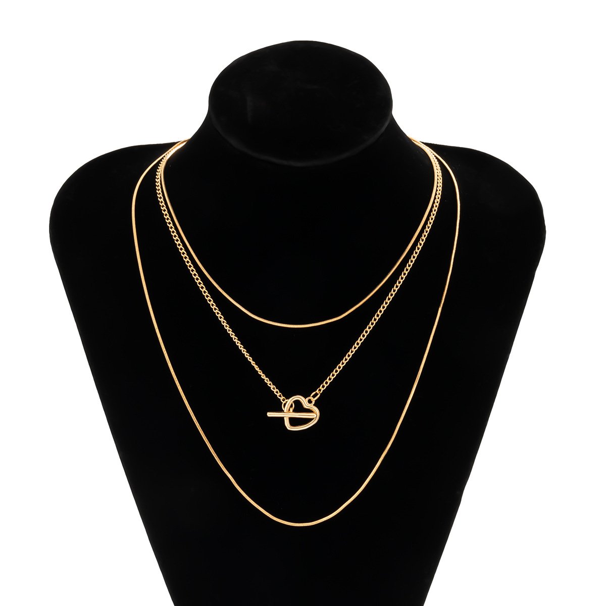 Jewelry simple and versatile thin snake bone chain necklace female retro fashion peach heart-shaped ot buckle necklace
