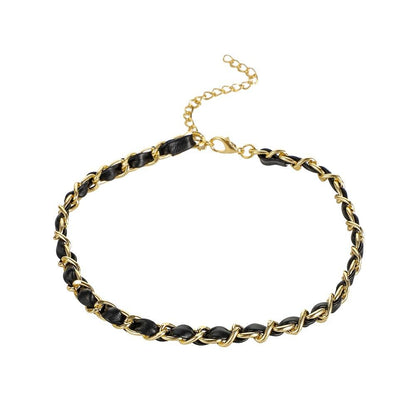Fashion creative leather rope wearing chain temperament choker collarbone necklace niche light luxury leather collar