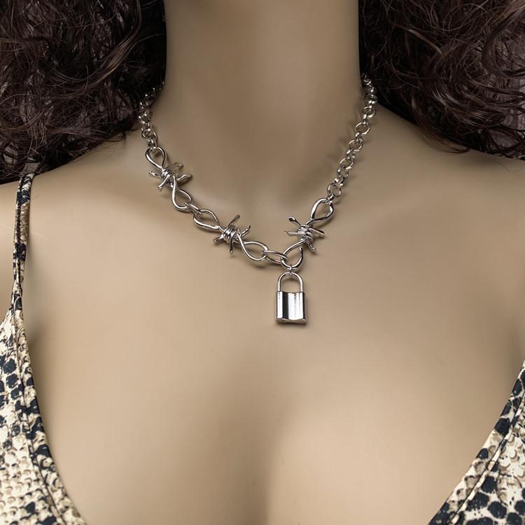 Necklace jewelry punk cold thorn steel nail single layer clavicle chain hipster night lock necklace
