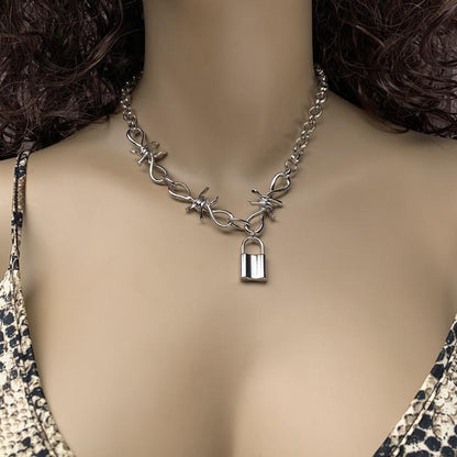 Necklace jewelry punk cold thorn steel nail single layer clavicle chain hipster night lock necklace
