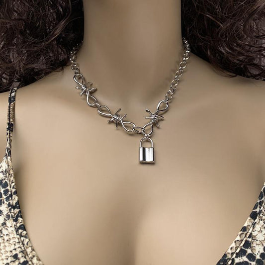 Necklace jewelry punk cold thorn steel nail single layer clavicle chain hipster night lock necklace