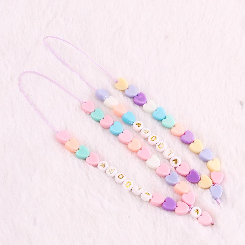 Simple hand-woven beaded mobile phone chain personality trend acrylic heart letter bag chain