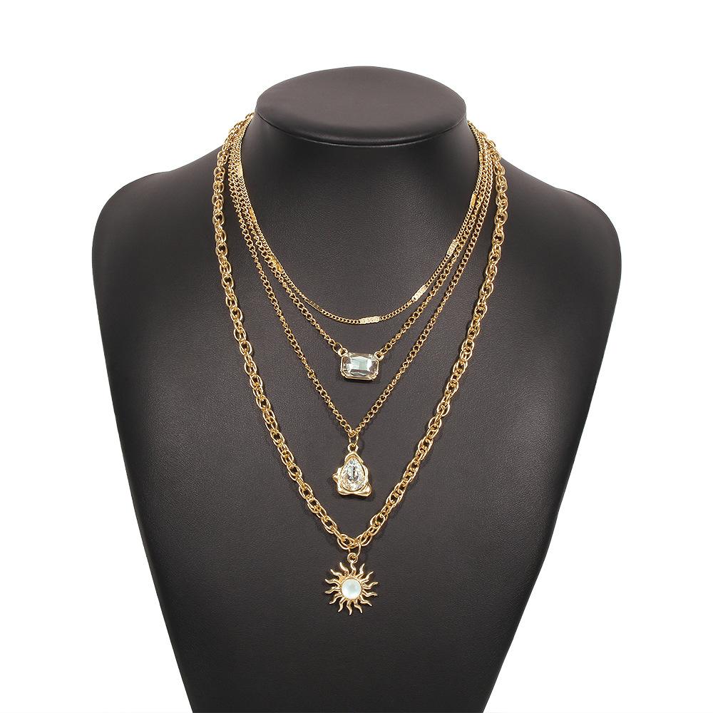 N9432 multi-layer chain necklace sun water drop pendant necklace trendy street photography diamond necklace female