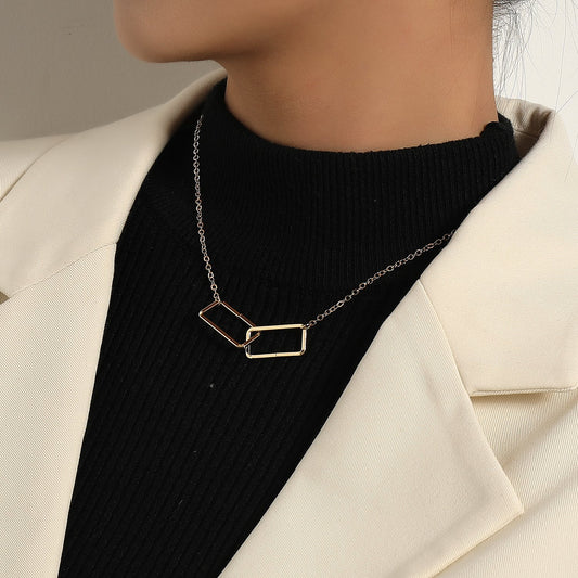 Jewelry Industrial Three-dimensional Hollow Geometric Square Necklace Retro Hip Hop Versatile Short Pendant