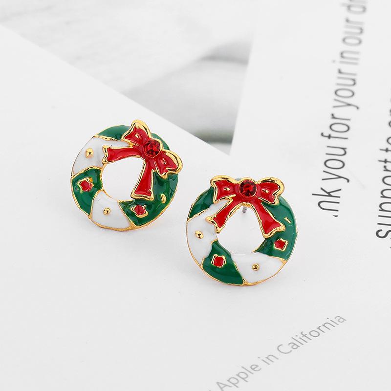 Cute fashion original design Christmas wreath bell earrings hit color girls heart personality all-match oil drop earrings female