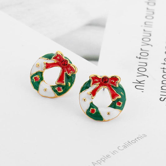 Cute fashion original design Christmas wreath bell earrings hit color girls heart personality all-match oil drop earrings female