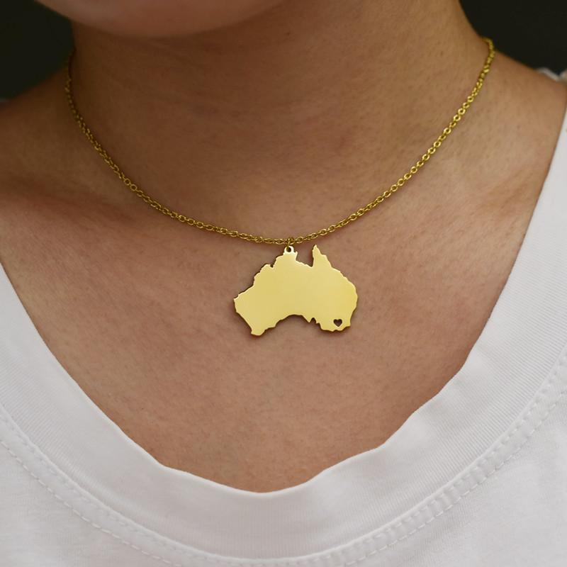 Simple personality titanium steel Australian map necklace pendant female popular all-match heart-shaped pendant