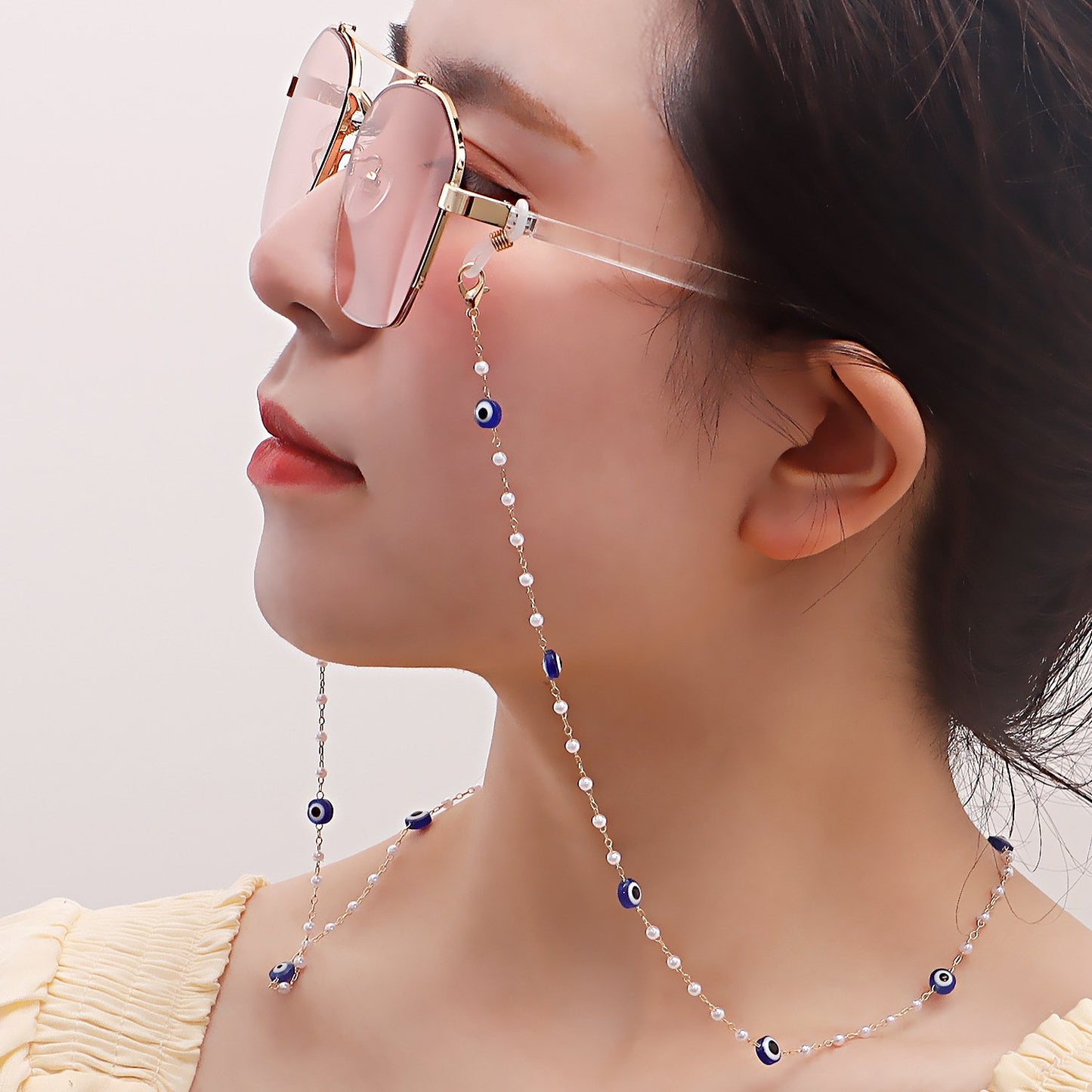 Jewelry mask hanging chain glasses hanging chain imitation pearl glasses chain devil's eye mask chain