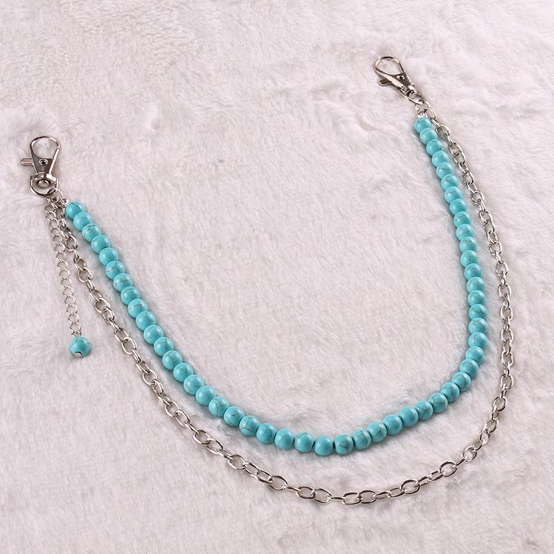 Jewelry natural blue turquoise hip-hop pants chain bouncing disco trend personality fashion jewelry