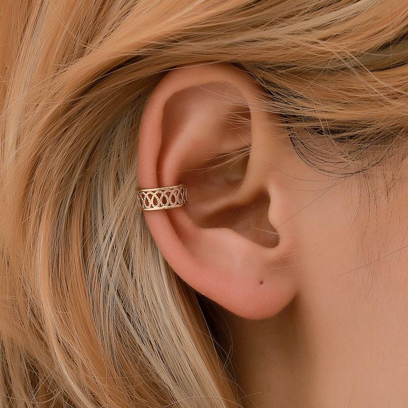 Retro Hollow Geometric Ear Bone Clip No Ear Pierce Ear Buckle Ethnic Simple Punk Ear Stud Pattern Circle Ear Clip