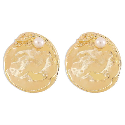 E11188 exaggerated retro heavy industry earrings ZA glossy geometric round niche metal texture earrings women