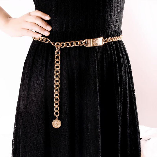 Fashion catwalk fashion skirt accessories lion head decorative belt metallic thick waist chain