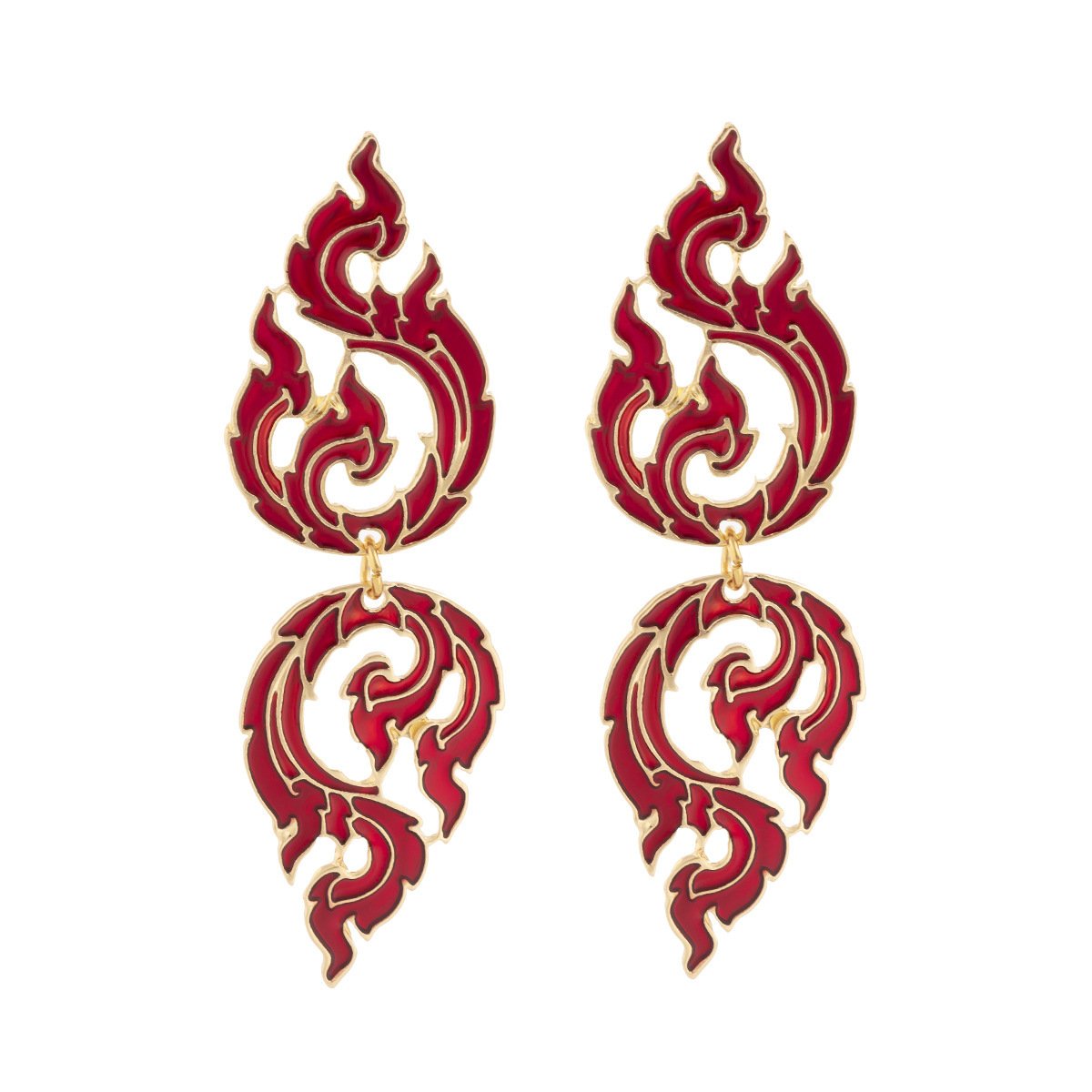 Jewelry geometric exaggerated hollow out dripping oil earrings national three-dimensional double flame niche earrings