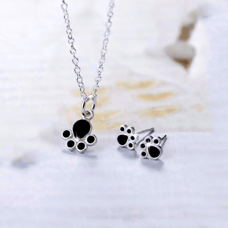Jewelry Cute Cartoon Pendant Earring Necklace Set Female Cat Dog Claw Ear Stud Animal Accessories