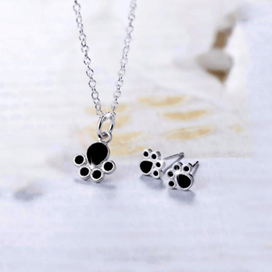 Jewelry Cute Cartoon Pendant Earring Necklace Set Female Cat Dog Claw Ear Stud Animal Accessories