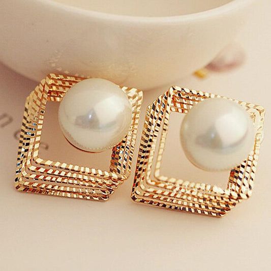 2 three-dimensional multi-layer hollow square pearl earrings exaggerated refined earrings