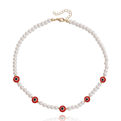 Jewelry Simple Acrylic Devil's Eye Stitching Clavicle Chain Retro Imitation Pearl Beaded Necklace