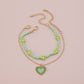 A114 Ornaments Simple Rice Beads Heart Drip Oil Anklet Personality Beach Double Layer Fashion Foot Jewelry