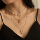 Trendy metal pearl splicing temperament three-layer clavicle chain creative design oil lamp shell double pendant necklace