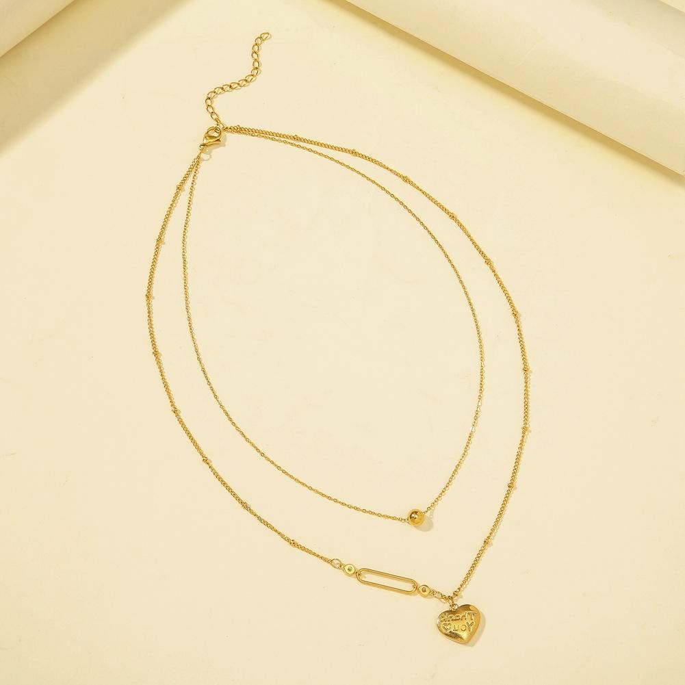 Fashion personality stainless steel double-layer ball love letter thankyou pendant titanium steel heart-shaped clavicle chain