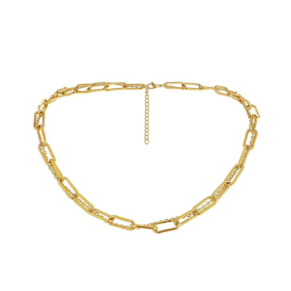 Fashionable stainless steel gold-plated thick chain titanium steel color-preserving simple short double-layer chain collarbone necklace ins