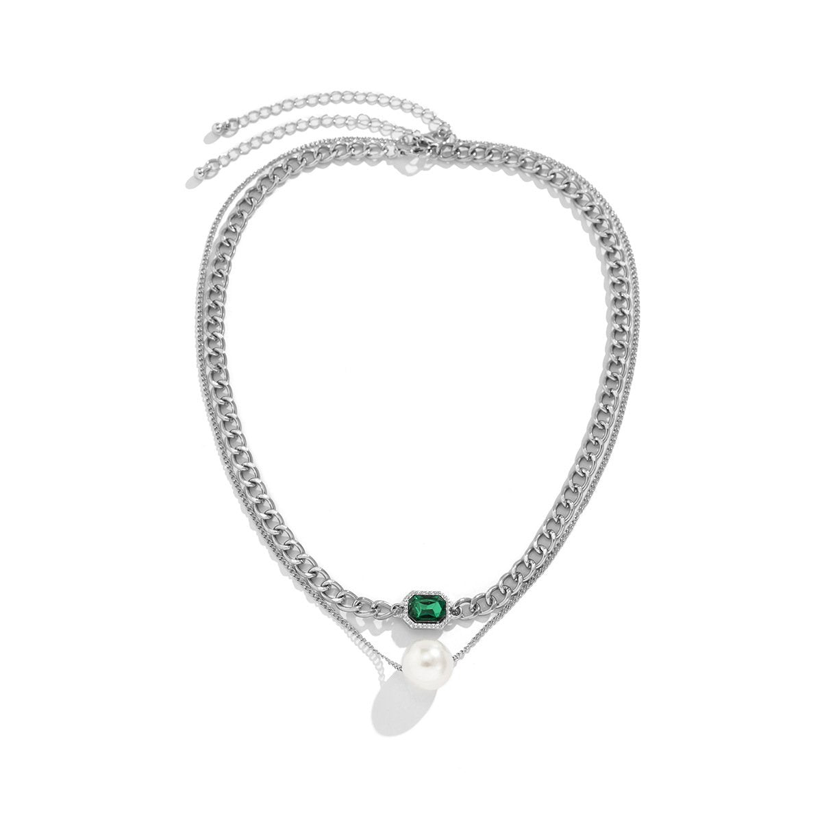 Jewelry imitation pearl thick chain mix and match necklace personality cold emerald double layer necklace