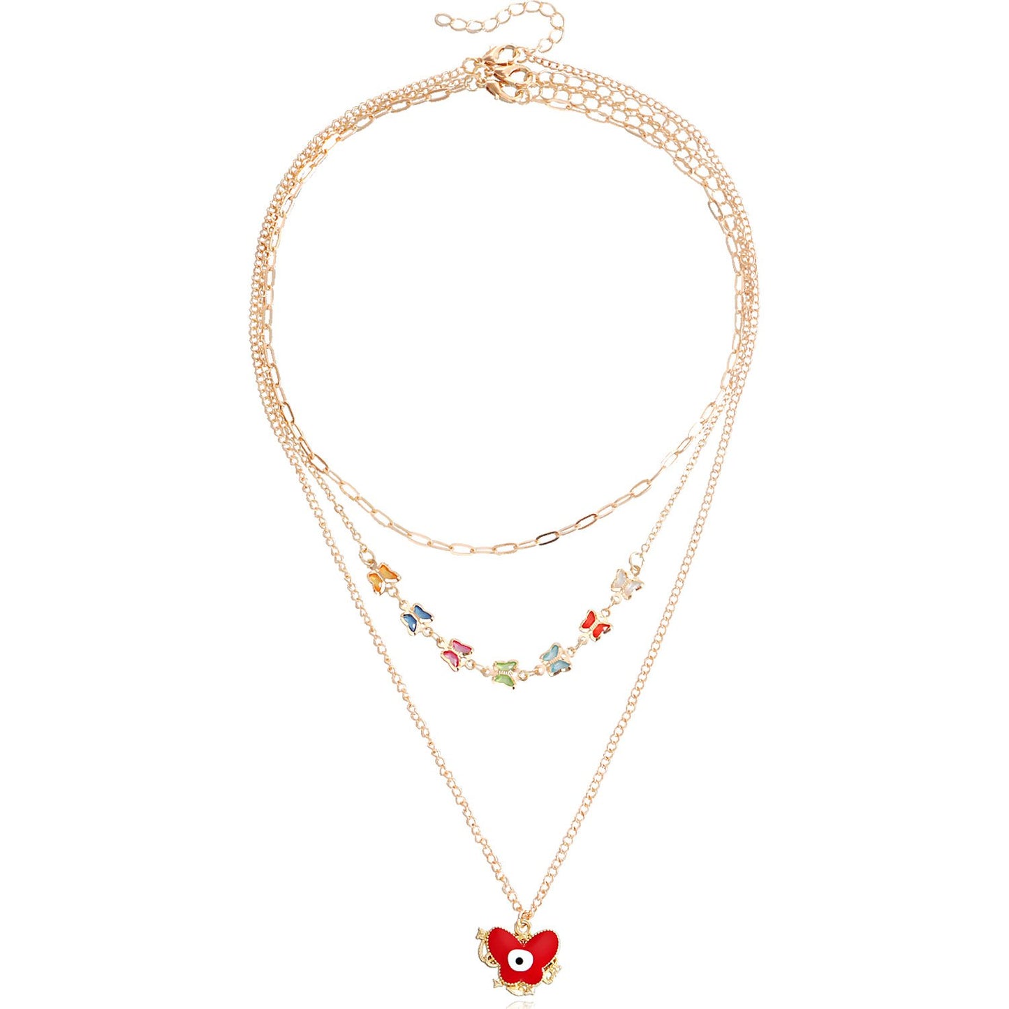 Jewelry Temperament Colorful Butterfly Devil's Eye Necklace Female Creative Eye Geometric Personality Necklace