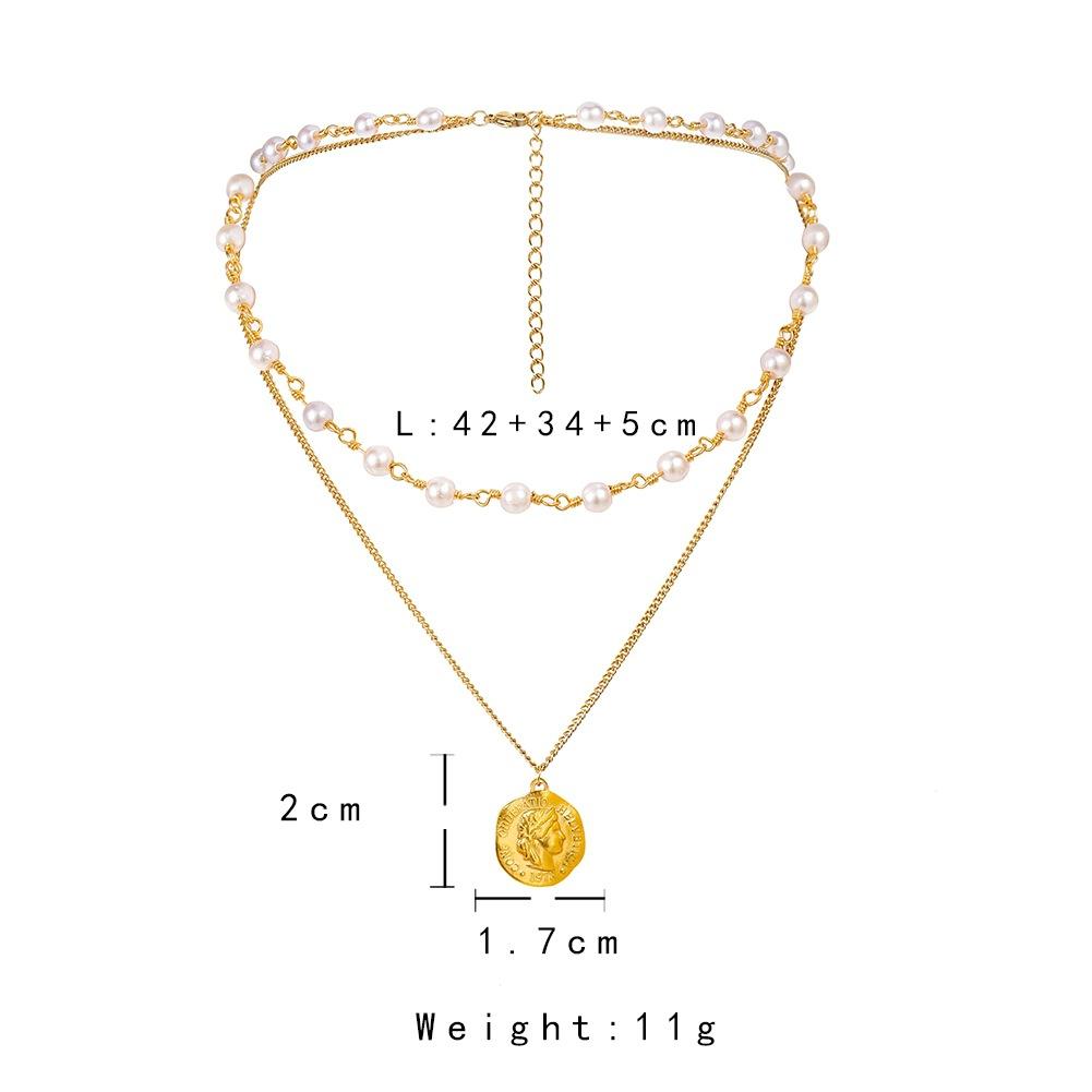 Titanium steel gold-plated pendant temperament all-match fashion pearl necklace retro round medal coin pendant necklace