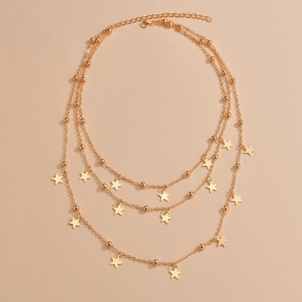 Fashionable and simple multi-element combination with stars, sequins and multi-layered street photography necklaces