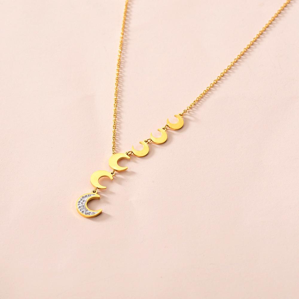 Minority diamond-encrusted moon tassel pendant all-match fashion titanium steel gold-plated crescent moon necklace for women