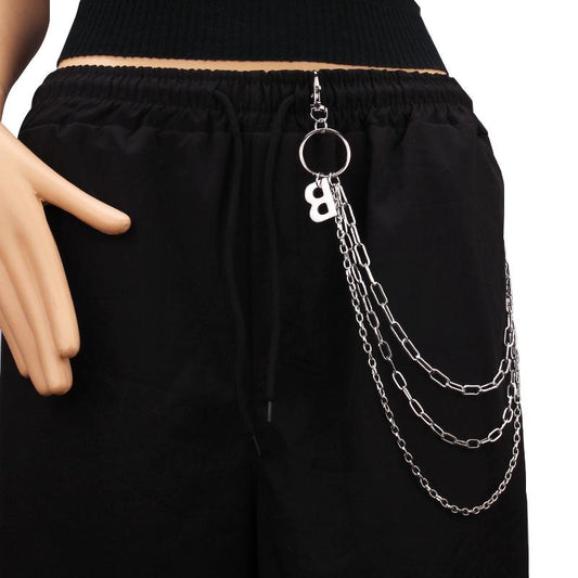 Ins jewelry punk hip-hop multi-layer pants chain personality trend wild letter B pendant jeans waist chain