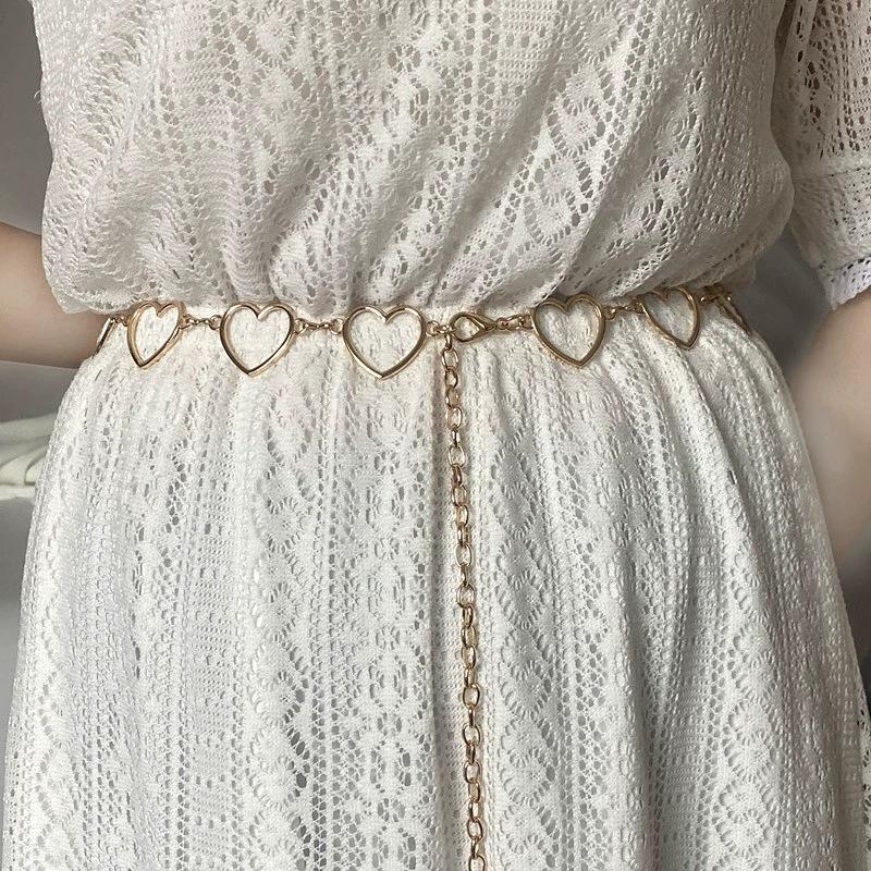 Jewelry simple hollow heart size peach heart waist decoration cold hip-hop pants chain waist chain