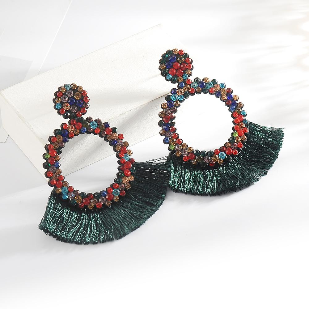 Rhinestone Tassel Earrings Female Exaggerated Color Geometric Large Earrings Personality Bohemian Earrings