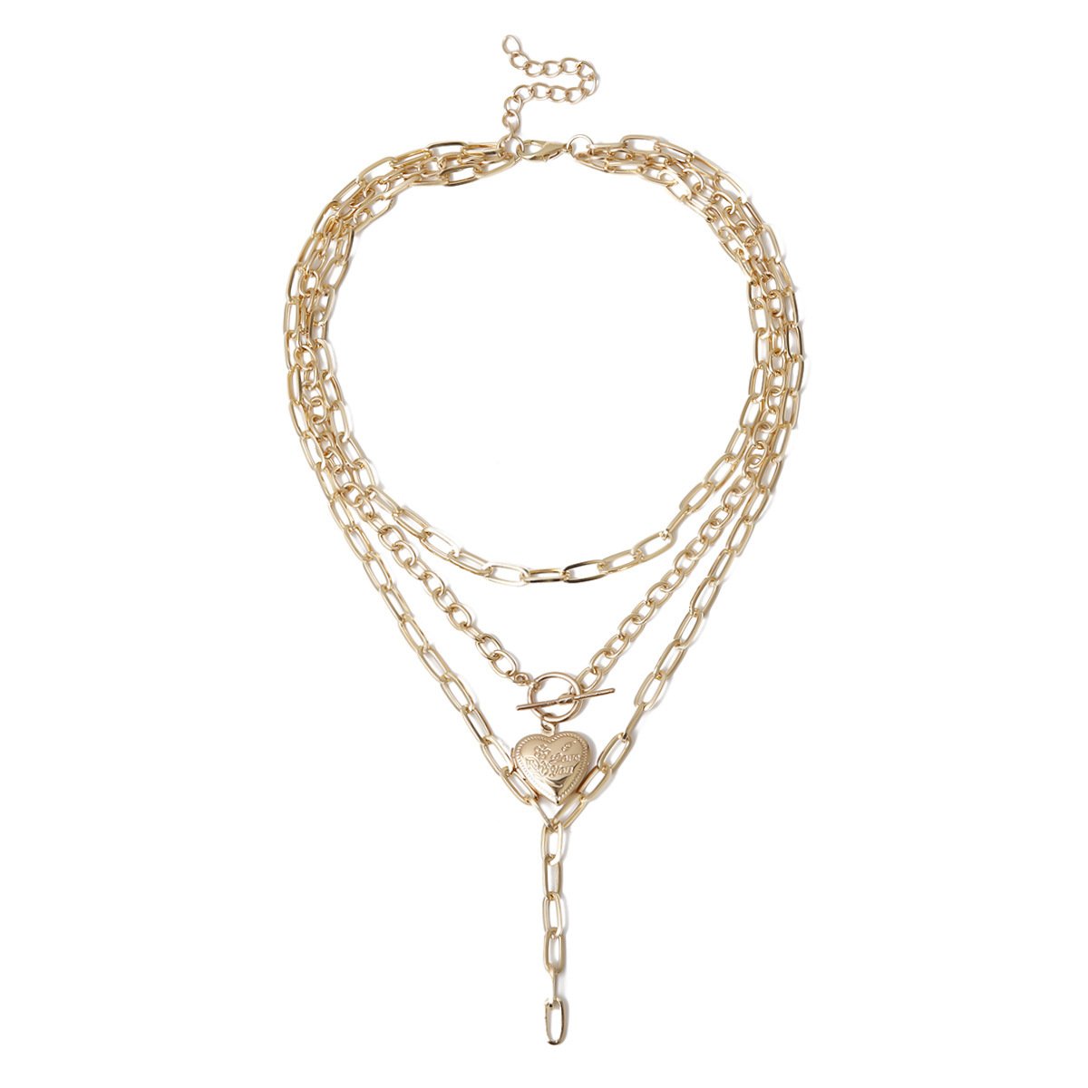 Jewelry Retro Peach Heart Opening OT Buckle Necklace Geometric Creative Y-shaped Tassel Chain Necklace Female