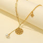 Stainless Steel Jewelry Creative Compass Hexagram Pearl Pendant 18K Gold Fashion Short Necklace For Women