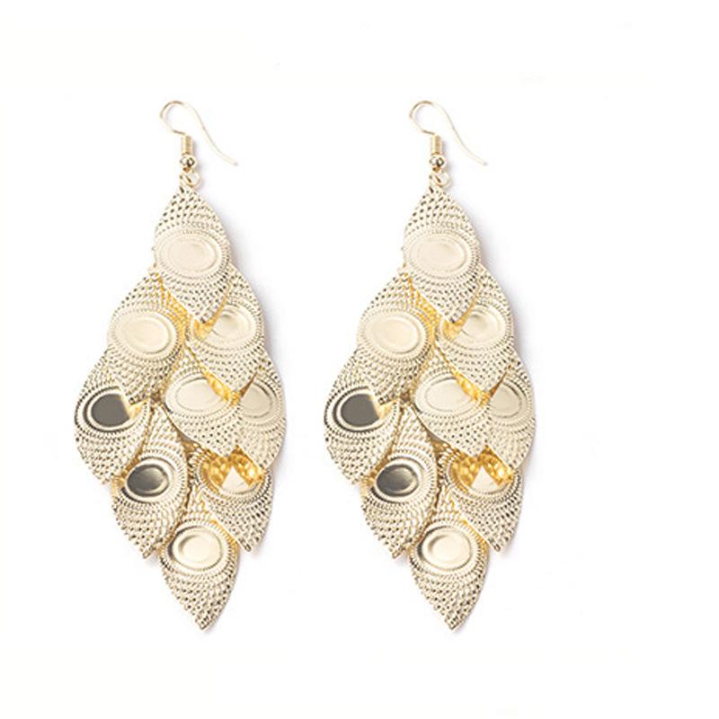 Long Oval Eye Earrings Fashion Metal Earrings Sequin Ear Jewelry