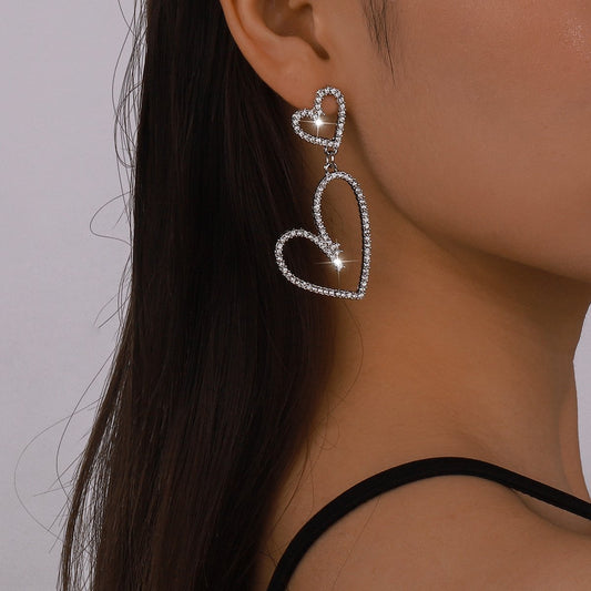 1475 Fashion Atmosphere Earrings Heart Rhinestone Geometric Irregular Earrings Xiaoxiang Retro Earrings