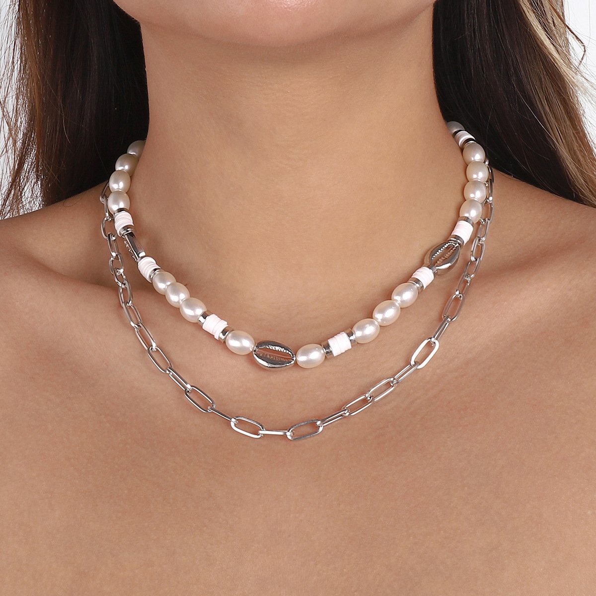 N1351 Elegant Retro Ethnic Necklace Pearl Shell Chain Multi-element Necklace Exaggerated Necklace