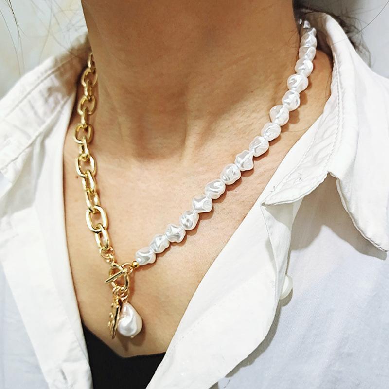 Korean ins net red temperament single-layer special-shaped pearl OT buckle necklace trendy brand simple necklace clavicle chain female