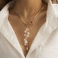 Temperament retro rice grain pearl tassel necklace female trend metal flat snake chain clavicle necklace